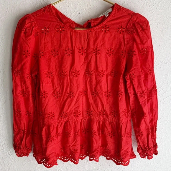 Madewell Eyelet Keyhole Peplum Top Red Sz XS - Picture 1 of 5